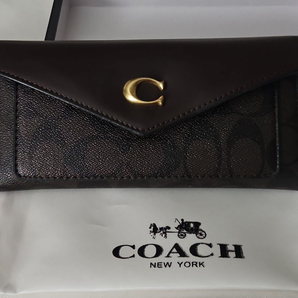 Coach Brown Signature Envelope Wallet with Gold Accent - Picture 3 of 17